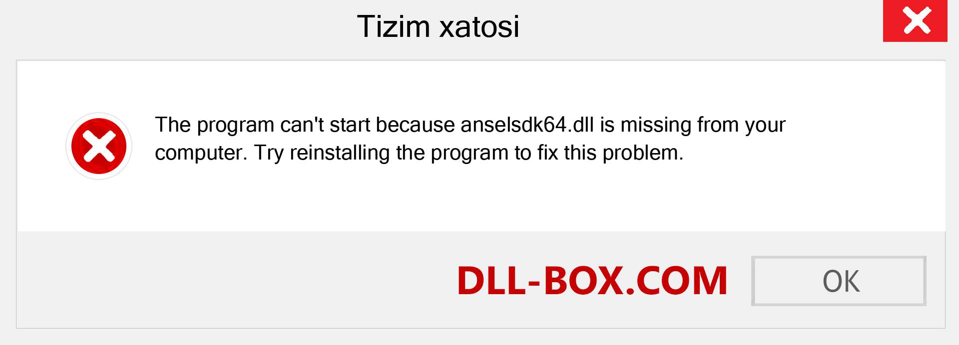 anselsdk64.dll fayli yo'qolganmi?. Windows 7, 8, 10 uchun yuklab olish - Windowsda anselsdk64 dll etishmayotgan xatoni tuzating, rasmlar, rasmlar